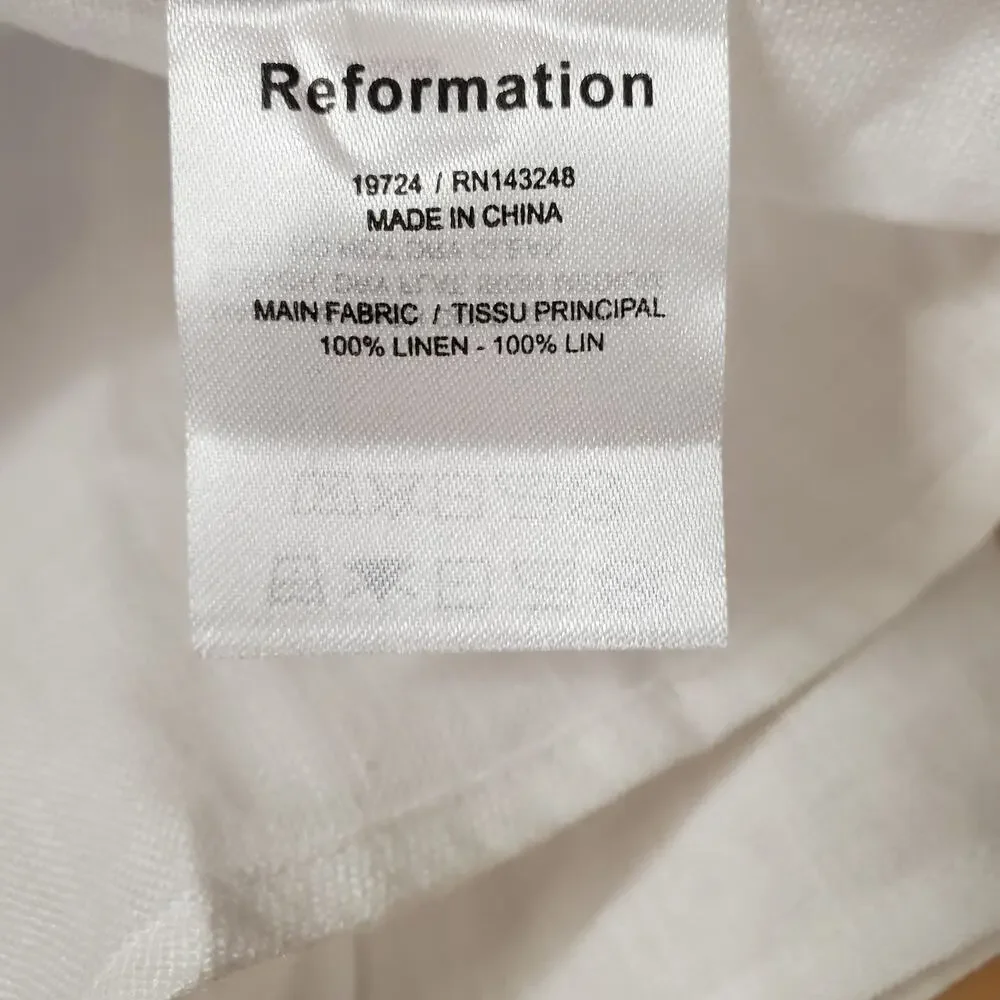 Reformation Clyde 100% Linen Two Piece Crop Top Midi Skirt Set White Size 10